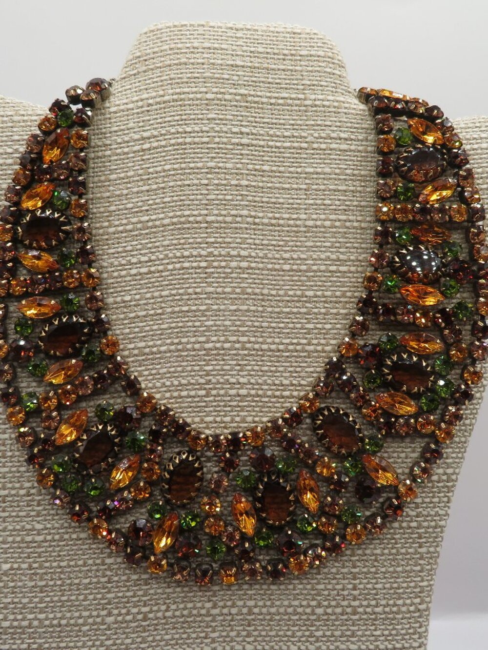 Vintage Unsigned Fall Colors Rhinestone Bib Statement Necklace
